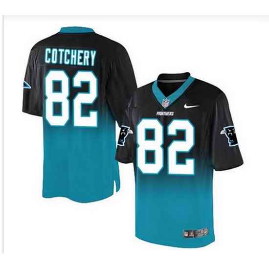 Nike Carolina Panthers #82 Jerricho Cotchery BlackBlue Mens Stitched NFL Elite Fadeaway Fashion Jersey